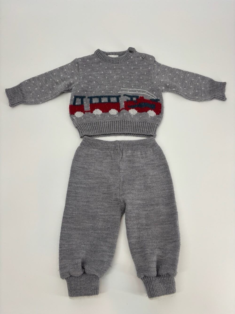 12 Mo Vintage 1970s Boys 2 Piece Knit Sweater Set
